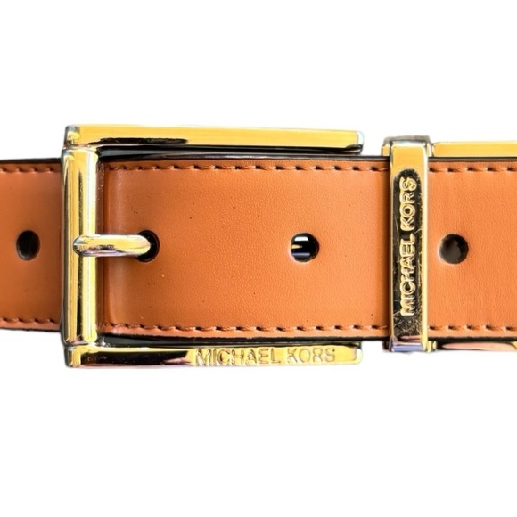 NEW Michael Kors Brown Leather Belt with Gold Buckle Size 34 Medium - Picture 10 of 10